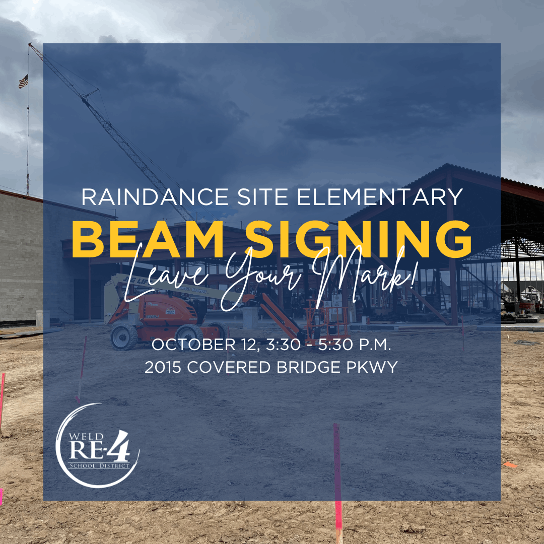 Raindance site elementary beam signing. Leave your mark! October 12, 3:30 - 5:30 p.m. 2015 Covered Bridge Pkwy.